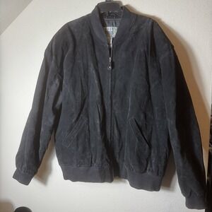 Vintage City Streets Black Genuine Leather Suede Bomber Jacket Men's 2XL Grunge